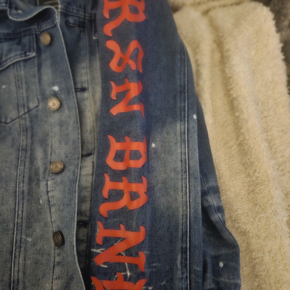 Reason Blue Denim Jacket with Red Lettering - Picture 3 of 4